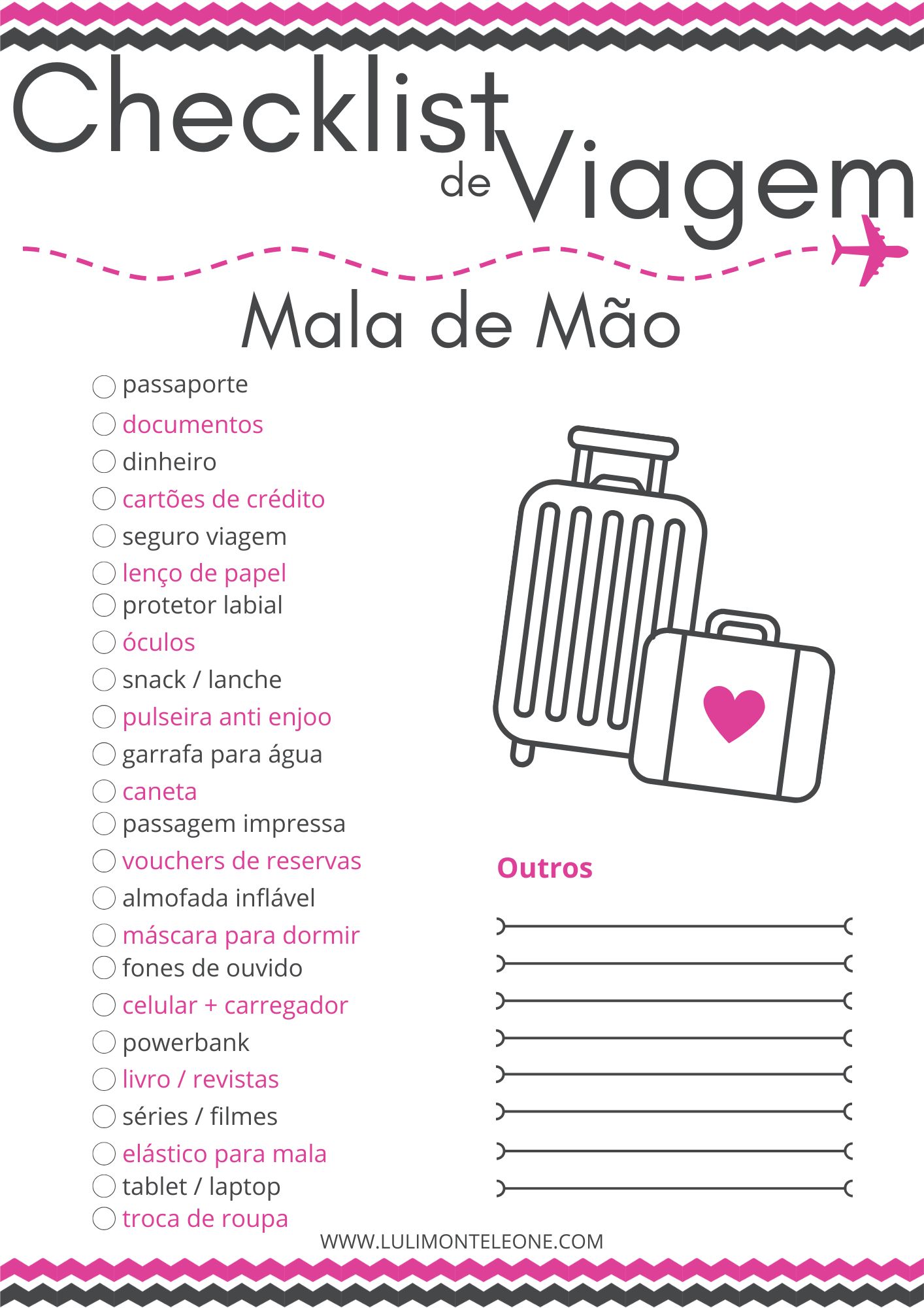 checklist viagem mala de mão