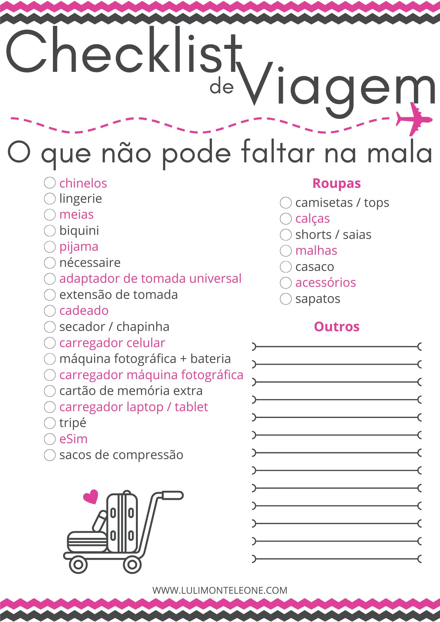 checklist viagem mala