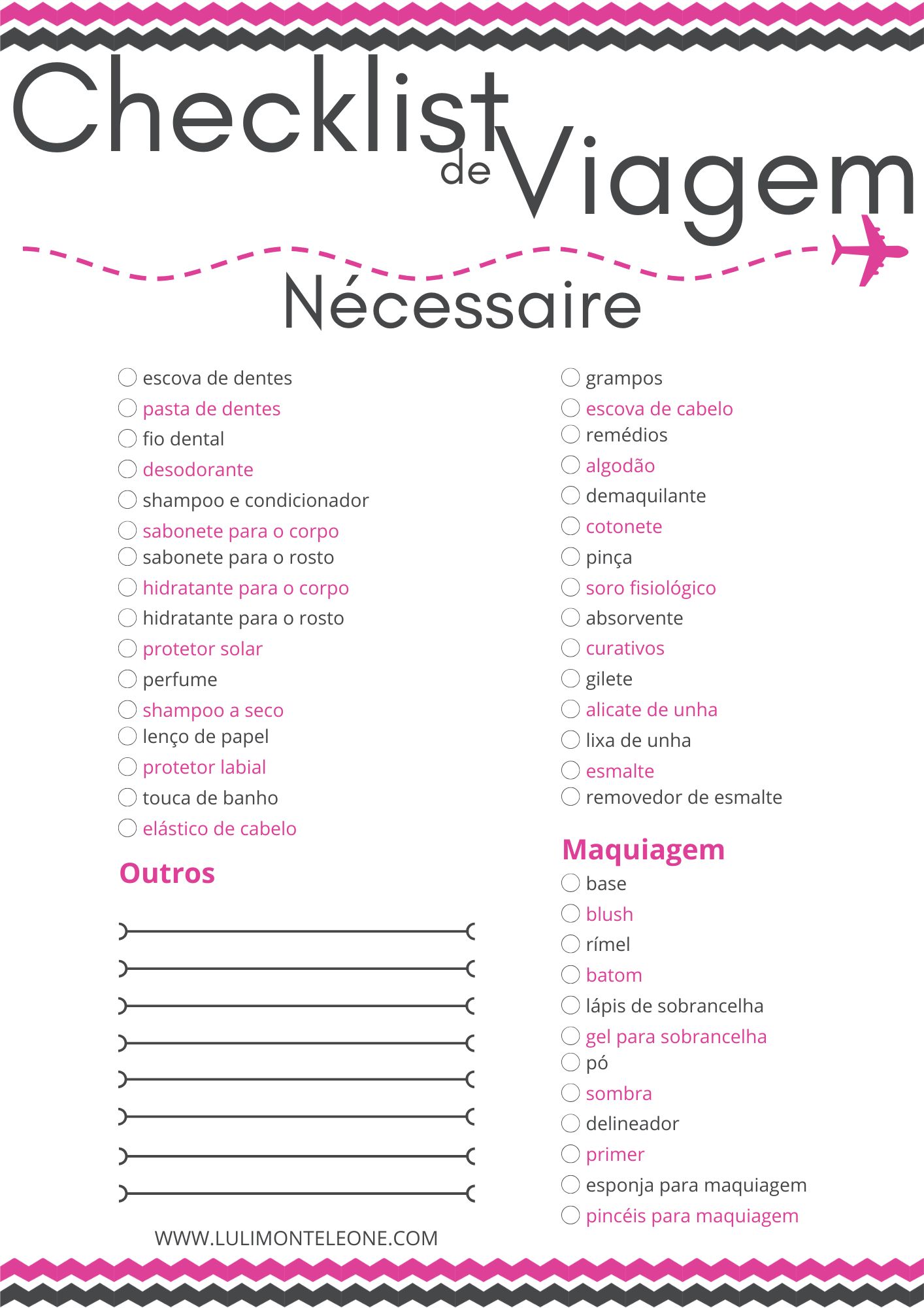 checklist viagem necessaire